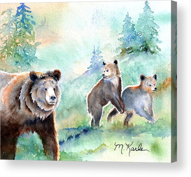 Bear Acrylic Print featuring the painting No Cub Left Behind - Grizzly Bears by Marsha Karle