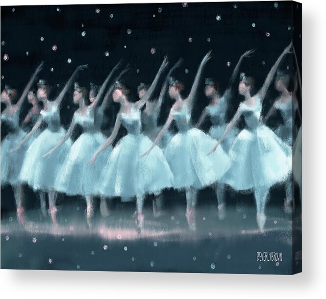 Ballet Acrylic Print featuring the painting Nutcracker Ballet Waltz of the Snowflakes by Beverly Brown