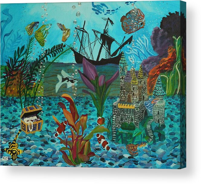 Fish Acrylic Print featuring the painting Oh look a Castle by David Bigelow