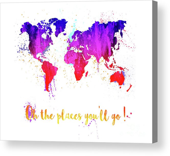 World Acrylic Print featuring the painting Oh the places you'll go by Delphimages Map Creations