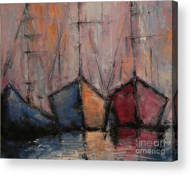 Boats Acrylic Print featuring the painting Old Baldy Boats by Dan Campbell