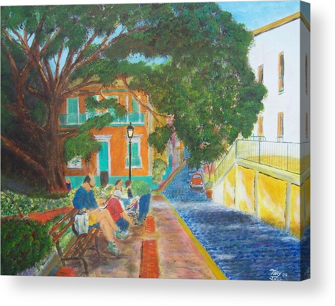 Landscape Acrylic Print featuring the painting Old San Juan Street Scene by Tony Rodriguez