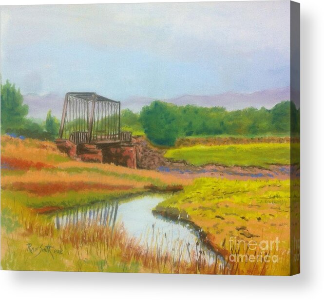 Pastels Acrylic Print featuring the pastel Old Train Bridge -Annapolis Royal by Rae Smith PAC