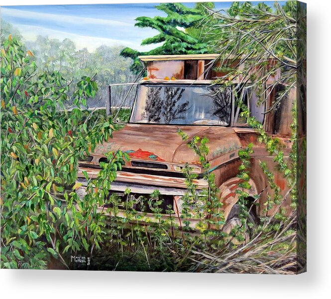 Old Truck Acrylic Print featuring the painting Old truck rusting by Marilyn McNish