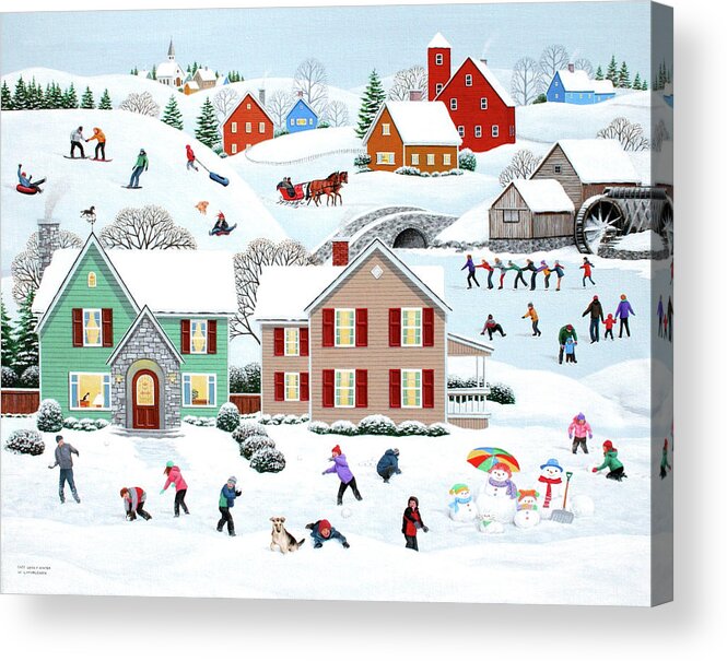 Folk Art Acrylic Print featuring the painting Once Upon A Winter by Wilfrido Limvalencia