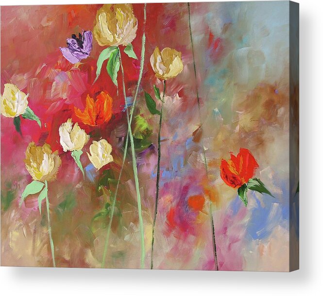 Original Acrylic Print featuring the painting One Violet Rose by Linda Monfort