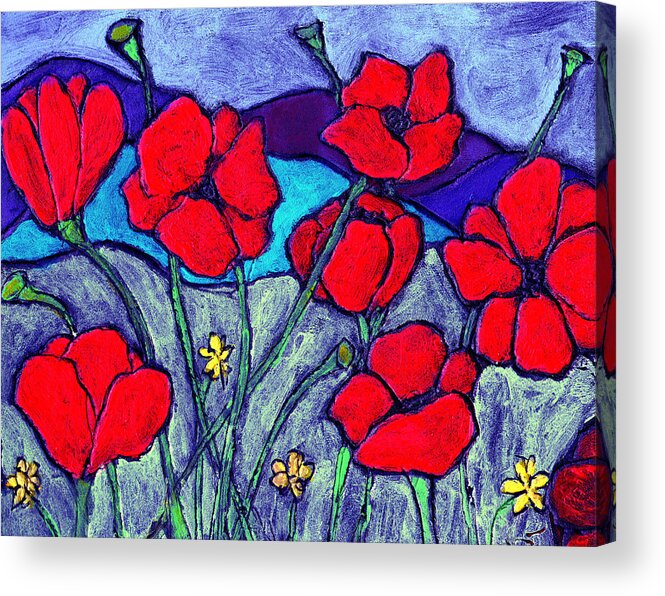 Flowers Acrylic Print featuring the painting Orange Red Poppies by Wayne Potrafka