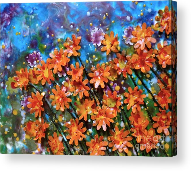 Encaustic Acrylic Print featuring the painting Amazing Orange by Amy Stielstra