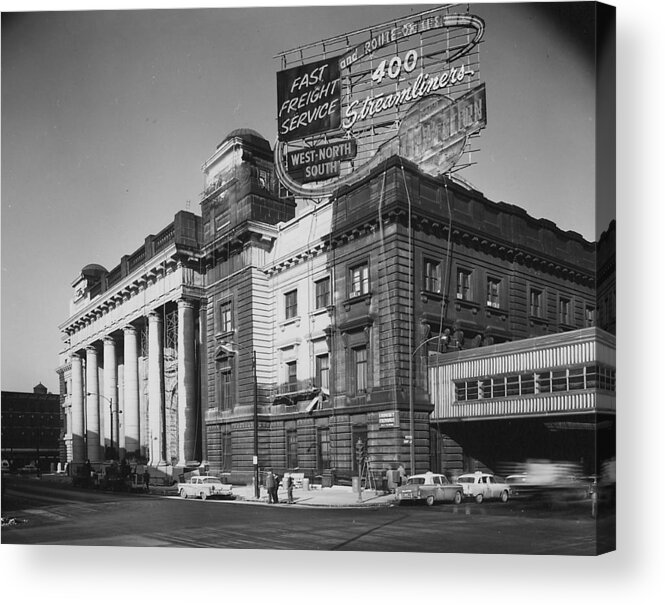 Passenger Trains Acrylic Print featuring the photograph Outside Chicago Passenger Terminal -1959 by Chicago and North Western Historical Society