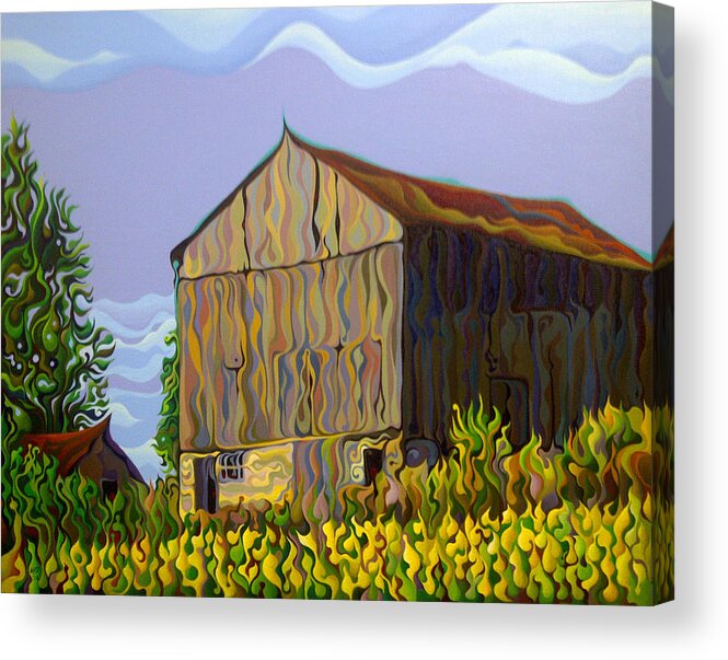 Barn Acrylic Print featuring the painting Overgrowth Sanctuary by Amy Ferrari