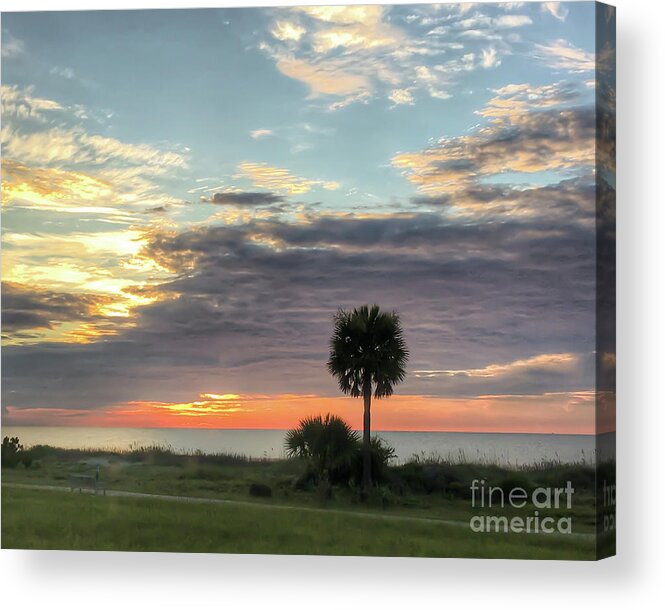 Sunrise Acrylic Print featuring the photograph Palm Tree Sunrise - Jekyll Island Georgia by Kerri Farley