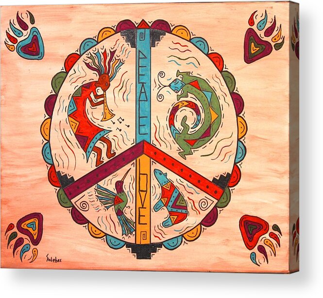 Yellow Acrylic Print featuring the painting Peace Love and Harmony by Susie WEBER
