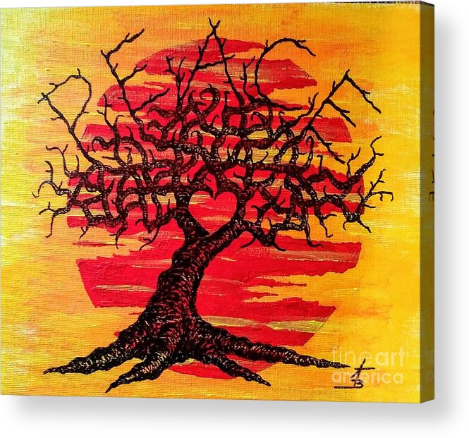 Peace Acrylic Print featuring the drawing Peace Love Tree by Aaron Bombalicki