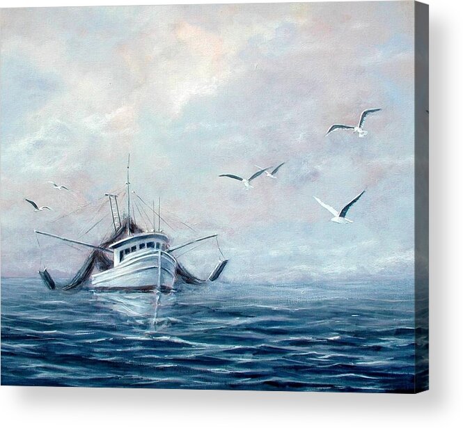 Shrimp Boat Acrylic Print featuring the painting Peaceful Morn' by Gary Partin