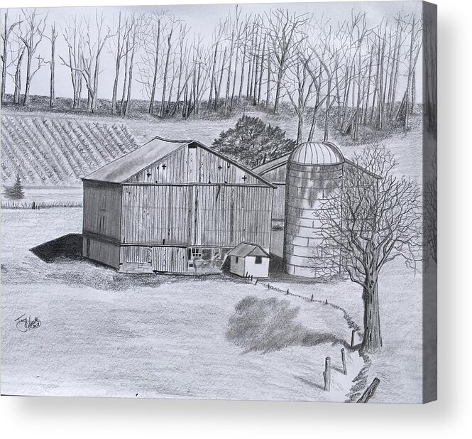Barn Acrylic Print featuring the drawing Peaceful Setting by Tony Clark