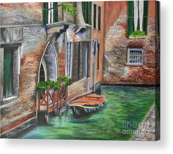 Venice Paintings Acrylic Print featuring the painting Peaceful Venice Canal by Charlotte Blanchard