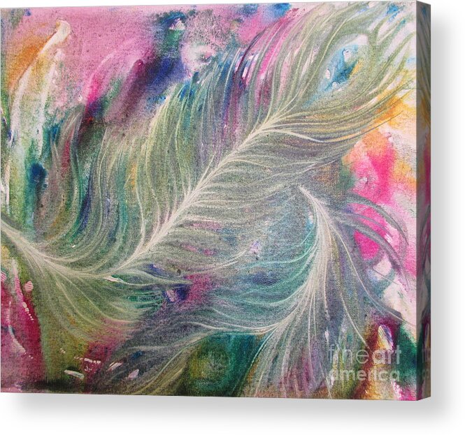 Peacock Feathers Acrylic Print featuring the painting Peacock feathers pastel by Denise Hoag