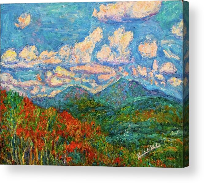 Peaks Of Otter Mountain Acrylic Print featuring the painting Peaks of Otter in Fall by Kendall Kessler