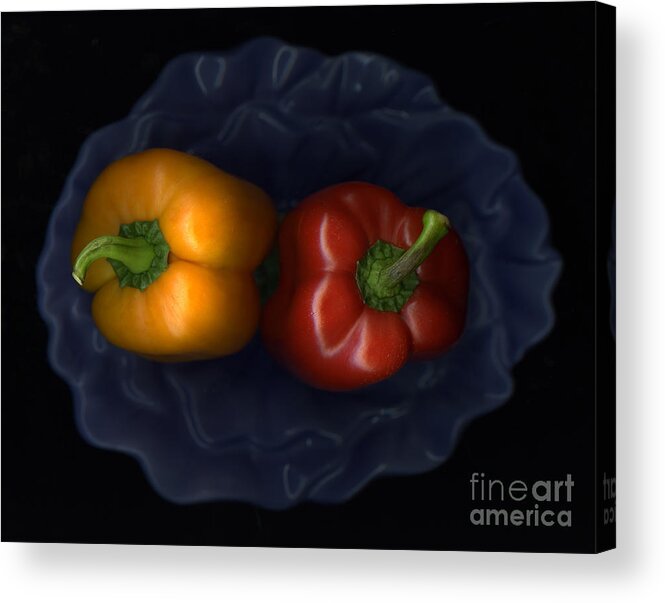 Slanec Acrylic Print featuring the photograph Peppers And Blue Bowl by Christian Slanec