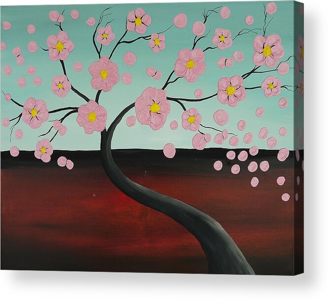 Abstract Acrylic Print featuring the painting Pink Blooming Tree by Edwin Alverio