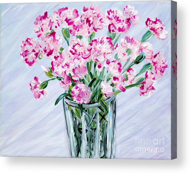 Best Buy Art Acrylic Print featuring the painting Pink Carnations in a Vase. For sale by Oksana Semenchenko