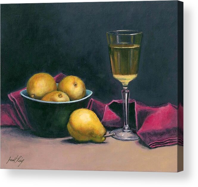 Pinot Grigio Acrylic Print featuring the painting Pinot and Pears Still Life by Janet King