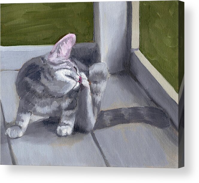 Cat Acrylic Print featuring the painting Pixie's Itch by Katherine Huck Fernie Howard