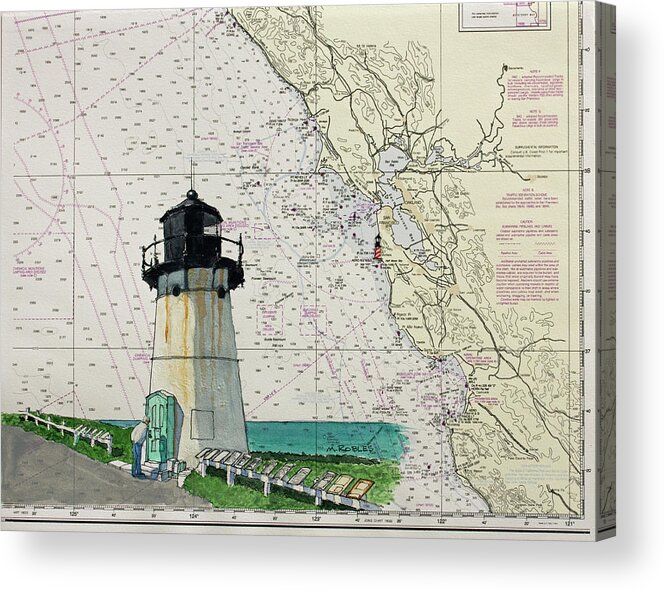 California Acrylic Print featuring the painting Point Montara Lighthouse on a NOAA Nautical Chart by Mike Robles