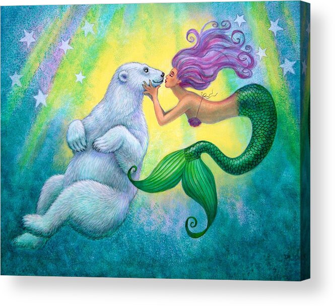 Mermaids Acrylic Print featuring the painting Polar Bear Kiss by Sue Halstenberg
