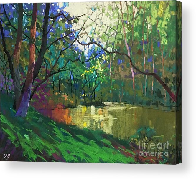 Leavenworth Acrylic Print featuring the painting Pond story by Celine K Yong