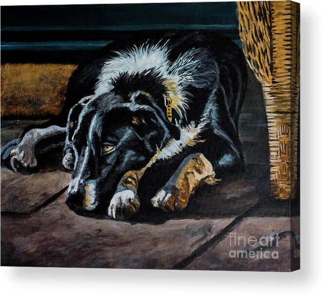 Acrylic Acrylic Print featuring the painting Porch Pup by Jackie MacNair