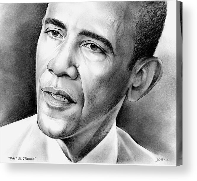 President Acrylic Print featuring the drawing President Barack Obama by Greg Joens