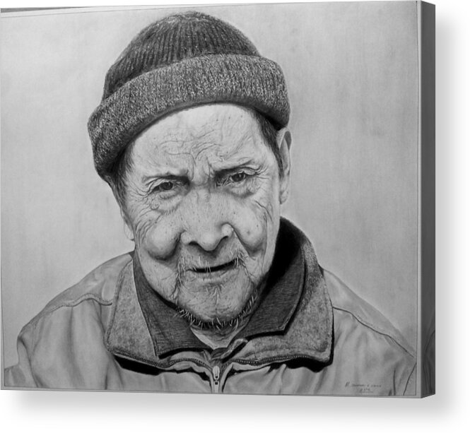 Portrait Acrylic Print featuring the drawing Pu Sonjakhup Portrait by M Jonathan Haominlal Haokip