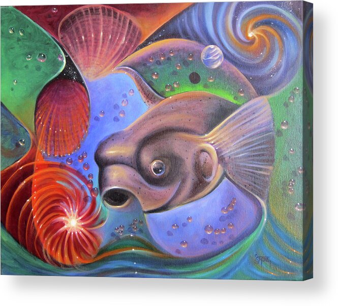Fish Acrylic Print featuring the painting Puffer Fish by Sherry Strong