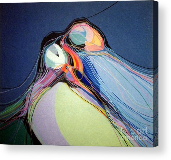 Puffins Acrylic Print featuring the painting Puffins by Marlene Burns