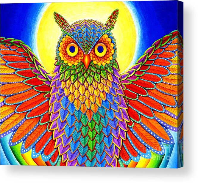 Owl Acrylic Print featuring the drawing Rainbow Owl by Rebecca Wang