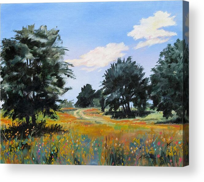 Texas Landscape Acrylic Print featuring the painting Ranch Road Near Bandera Texas by Adele Bower
