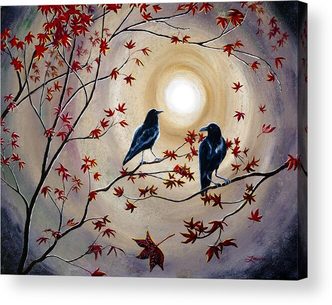 Raven Acrylic Print featuring the painting Ravens in Autumn by Laura Iverson
