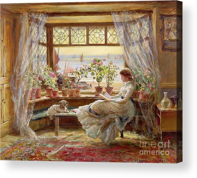 Dog Acrylic Print featuring the painting Reading by the Window by Charles James Lewis