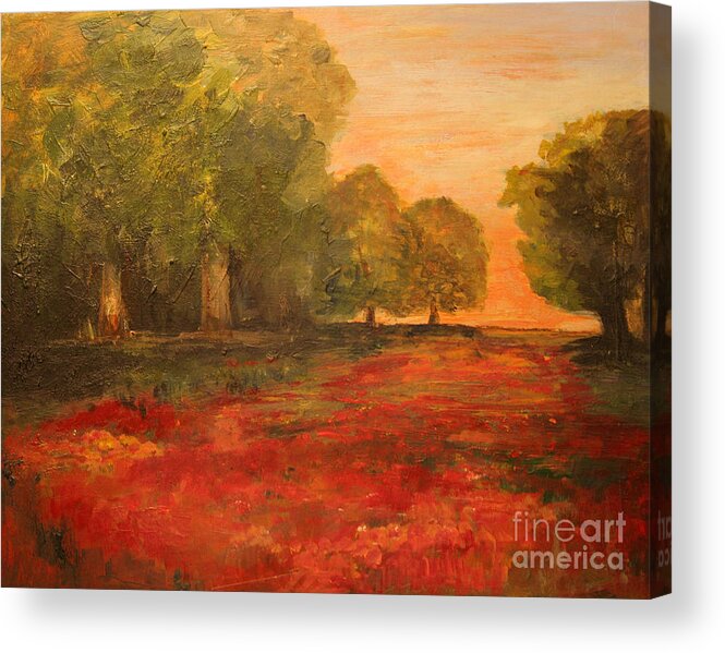 Landscape Acrylic Print featuring the painting Red Glow in the Meadow by Julie Lueders 