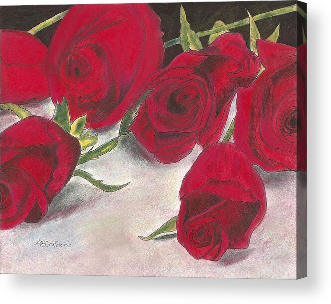 Roses Acrylic Print featuring the drawing Red Rose Redux by Arlene Crafton