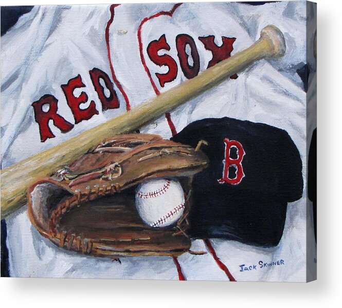 Red Sox Acrylic Print featuring the painting Red Sox Number six by Jack Skinner