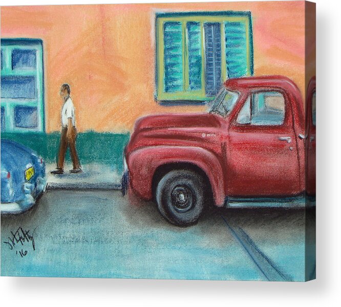 Pastel Art Acrylic Print featuring the painting Red Truck Parked by Michael Foltz