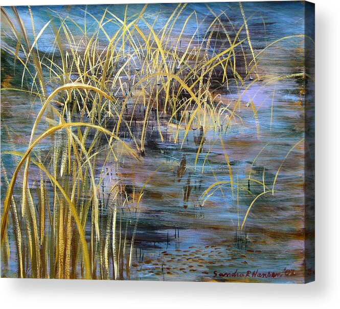 Reeds Acrylic Print featuring the painting Reeds in the Water by Art Nomad Sandra Hansen