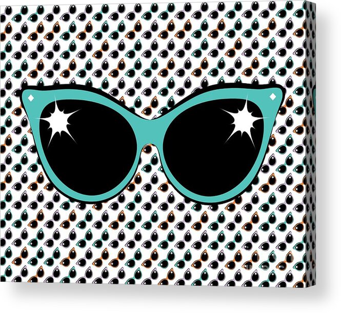 Sunglasses Acrylic Print featuring the digital art Retro Turquoise Cat Sunglasses by MM Anderson