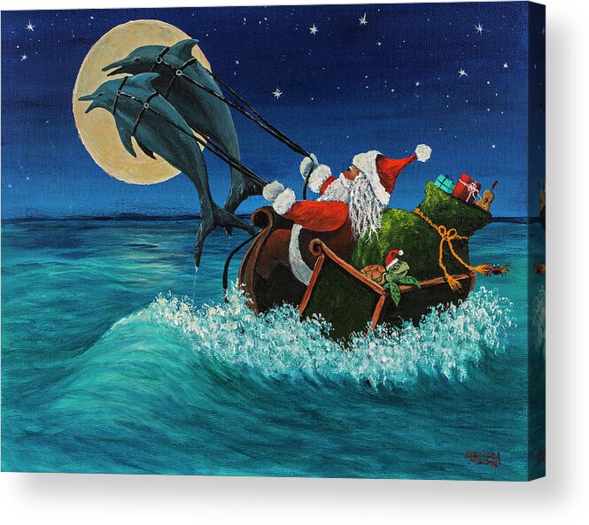 Santa Acrylic Print featuring the painting Riding The Waves With Santa by Darice Machel McGuire