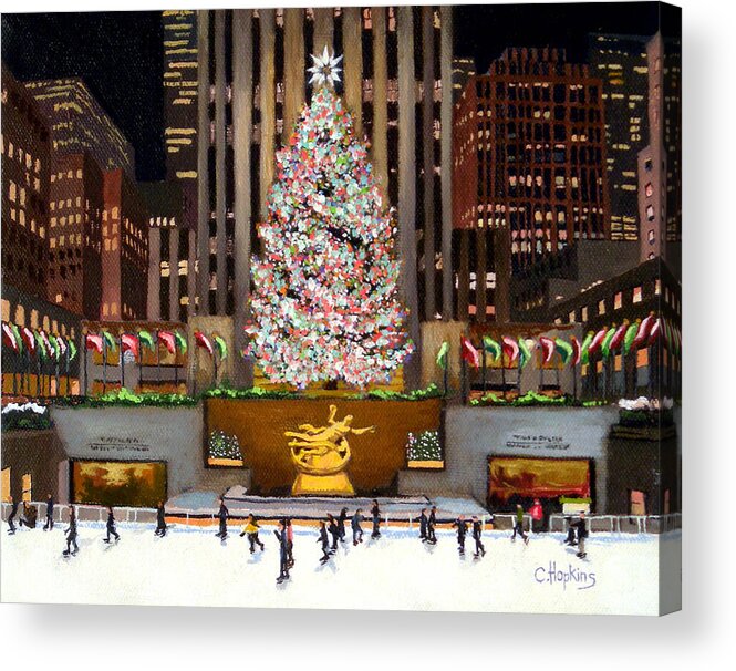 Christine Hopkins Acrylic Print featuring the painting Rockefeller Center - New York City by Christine Hopkins