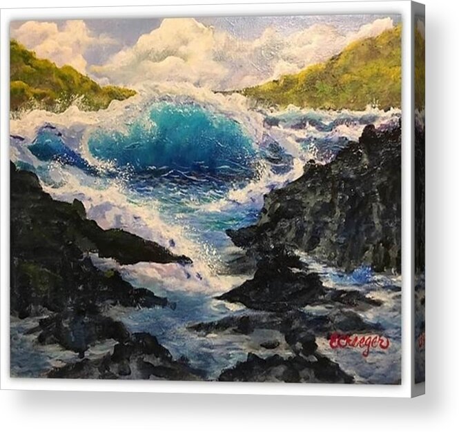 Painting Acrylic Print featuring the painting Rocky Sea by Esperanza Creeger