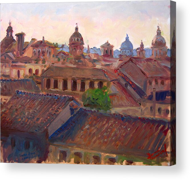 Rome Acrylic Print featuring the painting Rome seen from Campidoglio by Ylli Haruni