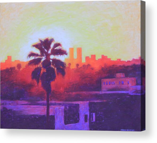 Los Angeles Acrylic Print featuring the painting Rooftop Glow by Andrew Danielsen